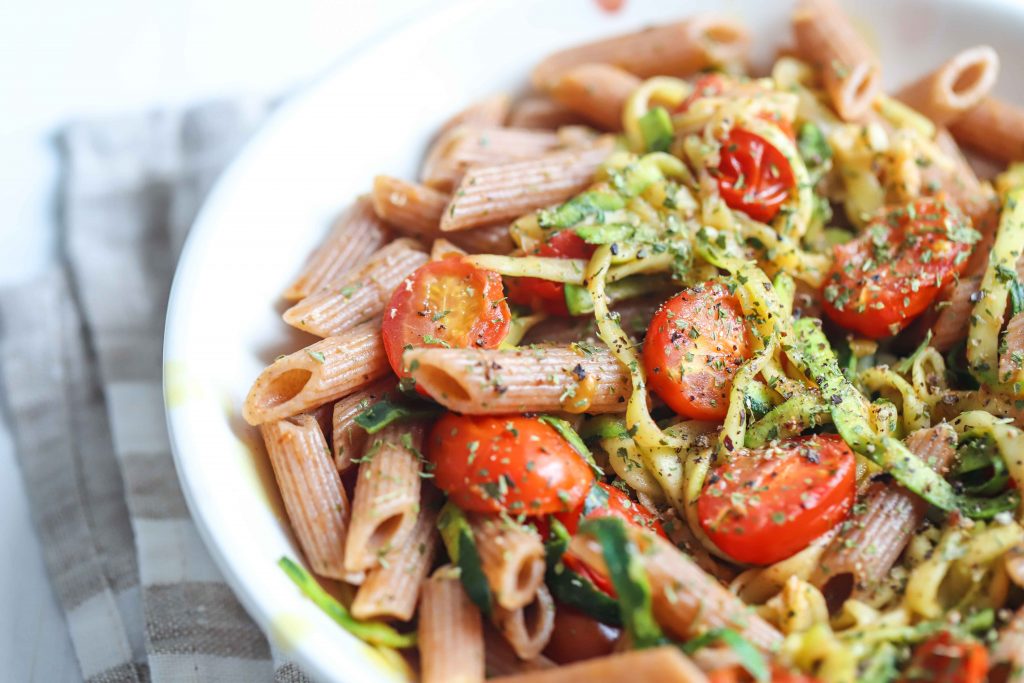 Brown Rice Pasta with Parmesan Garlic Zucchini