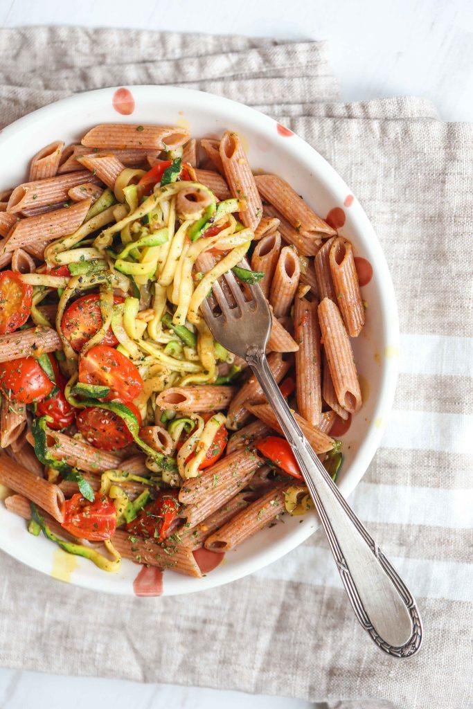 Brown Rice Pasta with Parmesan Garlic Zucchini