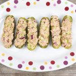 Tuna pickle boats on a decorative plate