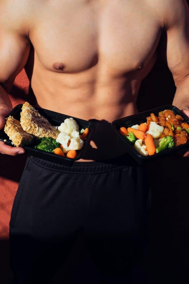 meal served by a shirtless man