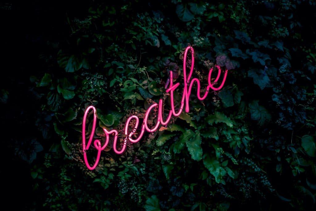 box breathing breathe pink neon sign